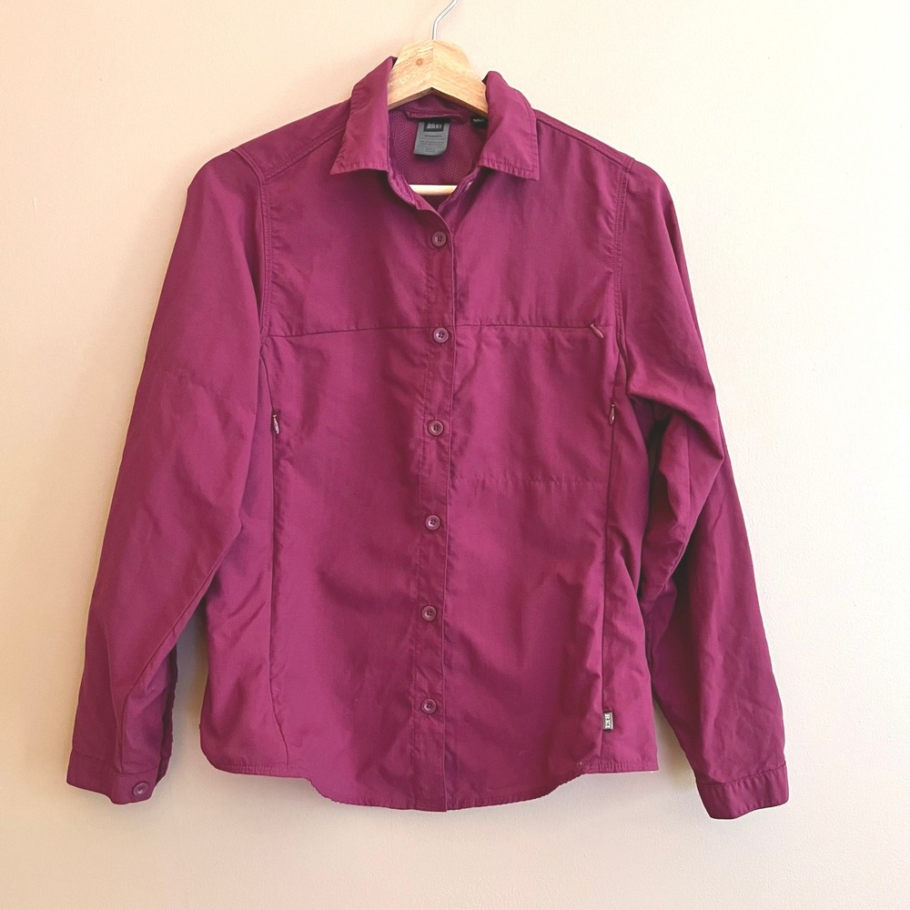 REI Womens Long Sleeve Button Down Hiking Shirt Berry Purple Tactel Nylon Small